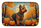 Welsh Terrier Fall Dish Drying Mat Absorbent Dish Drying Mat Pad for Kitchen Counter Dish Drainer Mat for Countertop, 14 x 21", Multicolor