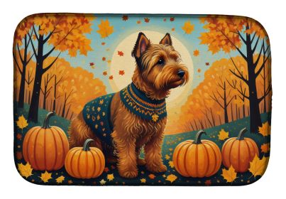 Welsh Terrier Fall Dish Drying Mat Absorbent Dish Drying Mat Pad for Kitchen Counter Dish Drainer Mat for Countertop, 14 x 21", Multicolor
