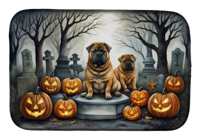 Shar Pei Spooky Halloween Dish Drying Mat Absorbent Dish Drying Mat Pad for Kitchen Counter Dish Drainer Mat for Countertop, 14 x 21", Multicolor