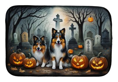 Sheltie Spooky Halloween Dish Drying Mat Absorbent Dish Drying Mat Pad for Kitchen Counter Dish Drainer Mat for Countertop, 14 x 21", Multicolor
