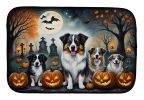 Australian Shepherd Spooky Halloween Dish Drying Mat Absorbent Dish Drying Mat Pad for Kitchen Counter Dish Drainer Mat for Countertop, 14 x 21"