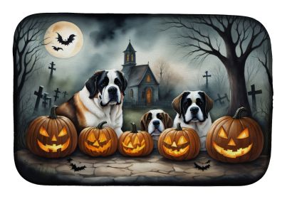 Saint Bernard Spooky Halloween Dish Drying Mat Absorbent Dish Drying Mat Pad for Kitchen Counter Dish Drainer Mat for Countertop, 14 x 21", Multicolor