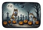 Akita Spooky Halloween Dish Drying Mat Absorbent Dish Drying Mat Pad for Kitchen Counter Dish Drainer Mat for Countertop, 14 x 21", Multicolor