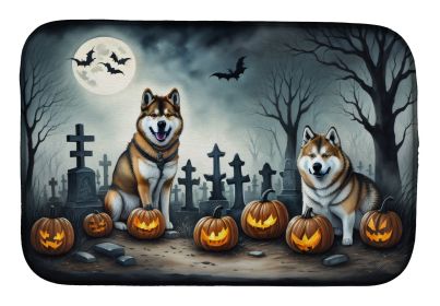 Akita Spooky Halloween Dish Drying Mat Absorbent Dish Drying Mat Pad for Kitchen Counter Dish Drainer Mat for Countertop, 14 x 21", Multicolor