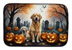 Golden Retriever Spooky Halloween Dish Drying Mat Absorbent Dish Drying Mat Pad for Kitchen Counter Dish Drainer Mat for Countertop, 14 x 21"