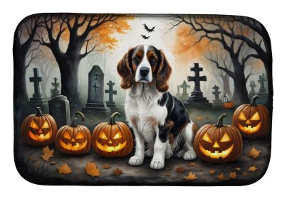 Welsh Springer Spaniel Spooky Halloween Dish Drying Mat Absorbent Dish Drying Mat Pad for Kitchen Counter Dish Drainer Mat for Countertop, 14 x 21"