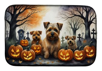 Norfolk Terrier Spooky Halloween Dish Drying Mat Absorbent Dish Drying Mat Pad for Kitchen Counter Dish Drainer Mat for Countertop, 14 x 21"