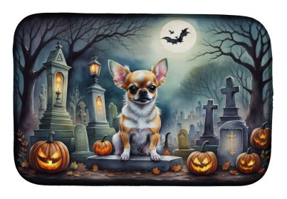 Chihuahua Spooky Halloween Dish Drying Mat Absorbent Dish Drying Mat Pad for Kitchen Counter Dish Drainer Mat for Countertop, 14 x 21", Multicolor