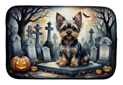Yorkshire Terrier Spooky Halloween Dish Drying Mat Absorbent Dish Drying Mat Pad for Kitchen Counter Dish Drainer Mat for Countertop, 14 x 21"