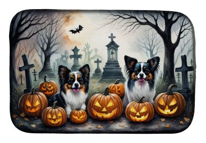 Papillon Spooky Halloween Dish Drying Mat Absorbent Dish Drying Mat Pad for Kitchen Counter Dish Drainer Mat for Countertop, 14 x 21", Multicolor