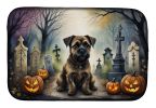 Border Terrier Spooky Halloween Dish Drying Mat Absorbent Dish Drying Mat Pad for Kitchen Counter Dish Drainer Mat for Countertop, 14 x 21"