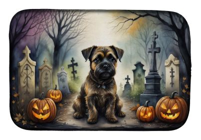 Border Terrier Spooky Halloween Dish Drying Mat Absorbent Dish Drying Mat Pad for Kitchen Counter Dish Drainer Mat for Countertop, 14 x 21"