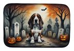 Basset Hound Spooky Halloween Dish Drying Mat Absorbent Dish Drying Mat Pad for Kitchen Counter Dish Drainer Mat for Countertop, 14 x 21", Multicolor