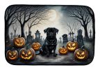 Black Pug Spooky Halloween Dish Drying Mat Absorbent Dish Drying Mat Pad for Kitchen Counter Dish Drainer Mat for Countertop, 14 x 21", Multicolor