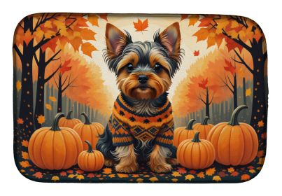 Yorkshire Terrier Fall Dish Drying Mat Absorbent Dish Drying Mat Pad for Kitchen Counter Dish Drainer Mat for Countertop, 14 x 21", Multicolor
