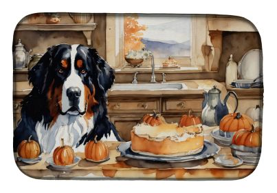 Bernese Mountain Dog Fall Kitchen Pumpkins Dish Drying Mat Absorbent Dish Drying Mat Pad for Kitchen Counter Dish Drainer Mat for Countertop, 14 x 21"