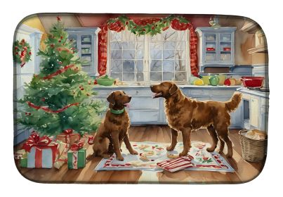 Chesapeake Bay Retriever Christmas Cookies Dish Drying Mat Absorbent Dish Drying Mat Pad for Kitchen Counter Dish Drainer Mat for Countertop, 14 x 21"