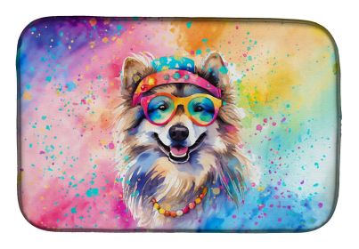 Keeshond Hippie Dawg Dish Drying Mat Absorbent Dish Drying Mat Pad for Kitchen Counter Dish Drainer Mat for Countertop, 14 x 21", Multicolor