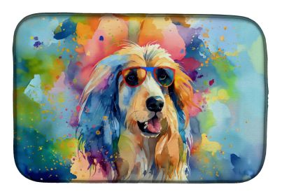 Afghan Hound Hippie Dawg Dish Drying Mat Absorbent Dish Drying Mat Pad for Kitchen Counter Dish Drainer Mat for Countertop, 14 x 21", Multicolor
