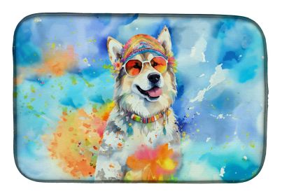 Alaskan Malamute Hippie Dawg Dish Drying Mat Absorbent Dish Drying Mat Pad for Kitchen Counter Dish Drainer Mat for Countertop, 14 x 21", Multicolor