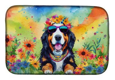 Bernese Mountain Dog Hippie Dawg Dish Drying Mat Absorbent Dish Drying Mat Pad for Kitchen Counter Dish Drainer Mat for Countertop, 14 x 21"