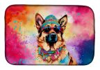 German Shepherd Hippie Dawg Dish Drying Mat Absorbent Dish Drying Mat Pad for Kitchen Counter Dish Drainer Mat for Countertop, 14 x 21", Multicolor