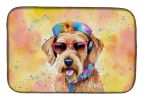 Airedale Terrier Hippie Dawg Dish Drying Mat Absorbent Dish Drying Mat Pad for Kitchen Counter Dish Drainer Mat for Countertop, 14 x 21", Multicolor