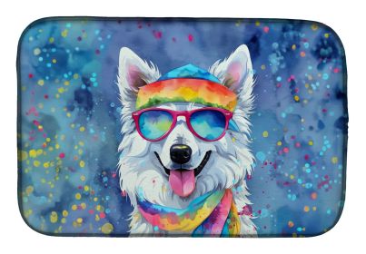 American Eskimo Hippie Dawg Dish Drying Mat Absorbent Dish Drying Mat Pad for Kitchen Counter Dish Drainer Mat for Countertop, 14 x 21", Multicolor