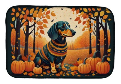 Dachshund Fall Dish Drying Mat Absorbent Dish Drying Mat Pad for Kitchen Counter Dish Drainer Mat for Countertop, 14 x 21", Multicolor