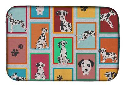 Lots of Harlequin Natural Ears Great Dane Dish Drying Mat Absorbent Dish Drying Mat Pad for Kitchen Counter Dish Drainer Mat for Countertop, 14 x 21"