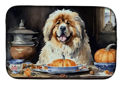 Tibetan Mastiff Fall Kitchen Pumpkins Dish Drying Mat Absorbent Dish Drying Mat Pad for Kitchen Counter Dish Drainer Mat for Countertop, 14 x 21"