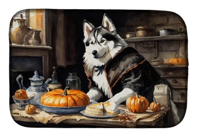 Siberian Husky Fall Kitchen Pumpkins Dish Drying Mat Absorbent Dish Drying Mat Pad for Kitchen Counter Dish Drainer Mat for Countertop, 14 x 21"