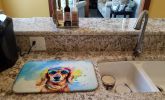 Dachshund Hippie Dawg Dish Drying Mat Absorbent Dish Drying Mat Pad for Kitchen Counter Dish Drainer Mat for Countertop, 14 x 21", Multicolor