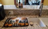 Golden Retriever Spooky Halloween Dish Drying Mat Absorbent Dish Drying Mat Pad for Kitchen Counter Dish Drainer Mat for Countertop, 14 x 21"
