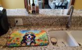 Bernese Mountain Dog Hippie Dawg Dish Drying Mat Absorbent Dish Drying Mat Pad for Kitchen Counter Dish Drainer Mat for Countertop, 14 x 21"