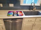 Border Collie Hippie Dawg Dish Drying Mat Absorbent Dish Drying Mat Pad for Kitchen Counter Dish Drainer Mat for Countertop, 14 x 21", Multicolor