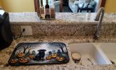 Black Pug Spooky Halloween Dish Drying Mat Absorbent Dish Drying Mat Pad for Kitchen Counter Dish Drainer Mat for Countertop, 14 x 21", Multicolor