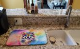 Keeshond Hippie Dawg Dish Drying Mat Absorbent Dish Drying Mat Pad for Kitchen Counter Dish Drainer Mat for Countertop, 14 x 21", Multicolor