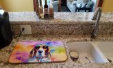 Basset Hound Hippie Dawg Dish Drying Mat Absorbent Dish Drying Mat Pad for Kitchen Counter Dish Drainer Mat for Countertop, 14 x 21", Multicolor