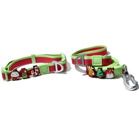 Christmas Themed Dog Collar and Leash Set, Waterproof PVC Pet Collar with Cute Charms for Small Medium Dogs (Color: Red Green, size: M)