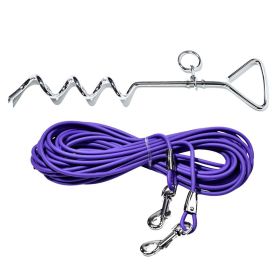 Heavy Duty Dog Tie Out Cable with Stake, Waterproof PVC Double Dog Leash for Yard Camping (Color: Purple)