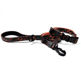 Graffiti Waterproof Dog Collar and Leash Set, Custom Logo Durable PVC Pet Leash for Small Medium Large Dogs (Color: Orange Black, size: S)
