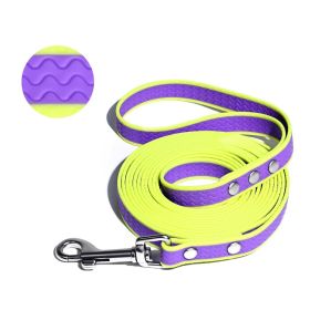 Waterproof Wavy Texture Dog Leash - Two-Tone Non-Slip Pet Walking Lead for Small Medium Large Dogs (Purple & Neon Yellow: M)