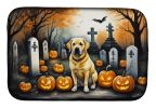 Yellow Labrador Retriever Spooky Halloween Dish Drying Mat Absorbent Dish Drying Mat Pad for Kitchen Counter Dish Drainer Mat for Countertop, 14 x 21"