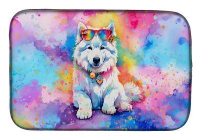 Samoyed Hippie Dawg Dish Drying Mat Absorbent Dish Drying Mat Pad for Kitchen Counter Dish Drainer Mat for Countertop, 14 x 21", Multicolor (Default: Default)