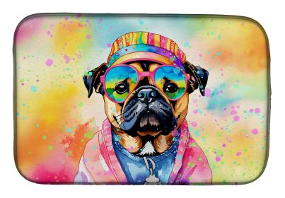 Pug Hippie Dawg Dish Drying Mat Absorbent Dish Drying Mat Pad for Kitchen Counter Dish Drainer Mat for Countertop, 14 x 21", Multicolor (Default: Default)