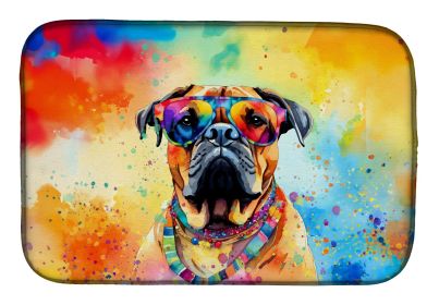 Bullmastiff Hippie Dawg Dish Drying Mat Absorbent Dish Drying Mat Pad for Kitchen Counter Dish Drainer Mat for Countertop, 14 x 21", Multicolor (Default: Default)