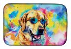 Yellow Labrador Hippie Dawg Dish Drying Mat Absorbent Dish Drying Mat Pad for Kitchen Counter Dish Drainer Mat for Countertop, 14 x 21", Multicolor