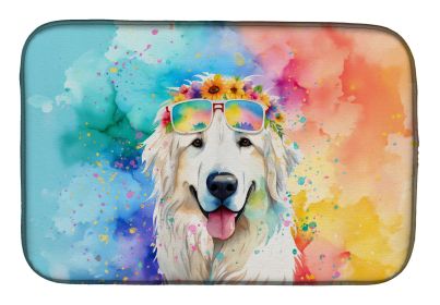 Great Pyrenees Hippie Dawg Dish Drying Mat Absorbent Dish Drying Mat Pad for Kitchen Counter Dish Drainer Mat for Countertop, 14 x 21", Multicolor (Default: Default)
