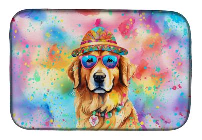 Golden Retriever Hippie Dawg Dish Drying Mat Absorbent Dish Drying Mat Pad for Kitchen Counter Dish Drainer Mat for Countertop, 14 x 21", Multicolor (Default: Default)